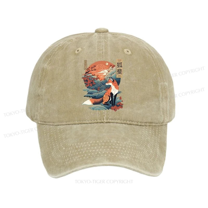 Tokyo-Tiger Japanese Kitsune Fox Sakura Washed Cap