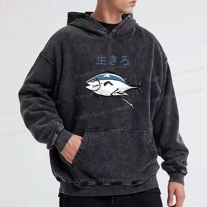 Tokyo-Tiger Running Fish Washed Hoodie