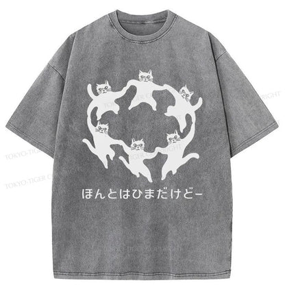 Tokyo-Tiger Leisure Cats Japanese Washed T-Shirt