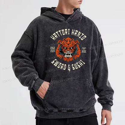 Tokyo-Tiger Japanese Hattori Hanzo Prints Washed Hoodie