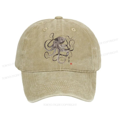 Tokyo-Tiger Octopus Japanese Calligraphy Washed Cap