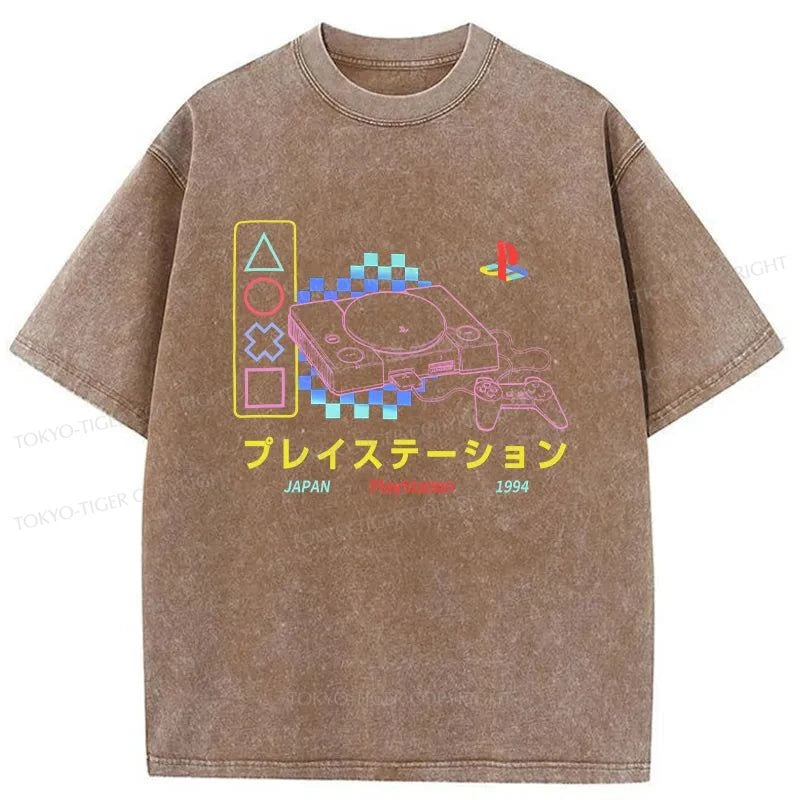 Tokyo-Tiger Japanese Game Consoles Washed T-Shirt