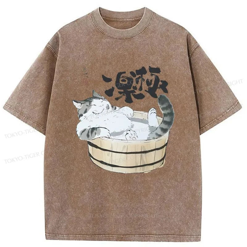 Tokyo-Tiger Cat Is Enjoying A Bath Washed T-Shirt