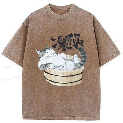 Tokyo-Tiger Cat Is Enjoying A Bath Washed T-Shirt