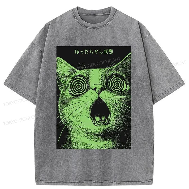 Tokyo-Tiger Confused Cat Japanese Washed T-Shirt