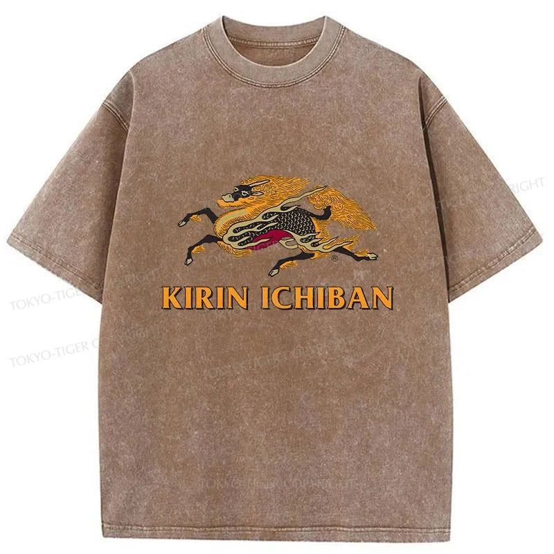 Tokyo-Tiger Japanese Kirin Beer Logo Washed T-Shirt