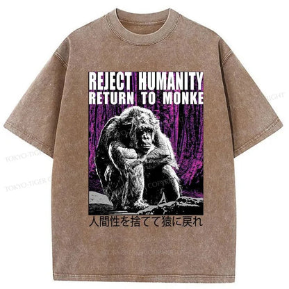 Tokyo-Tiger Reject Humanity Return To Monkey Japan Washed T-Shirt