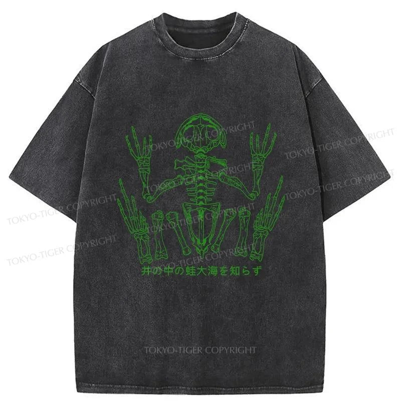 Tokyo-Tiger Frog Skeleton Japanese Washed T-Shirt