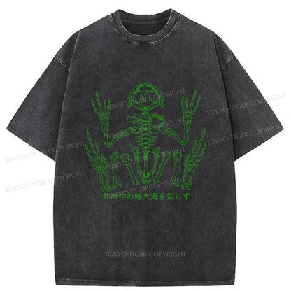 Tokyo-Tiger Frog Skeleton Japanese Washed T-Shirt