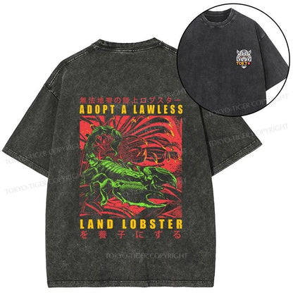 Tokyo-Tiger Adopting A Land Lobster Japanese Front Back Washed T-Shirt