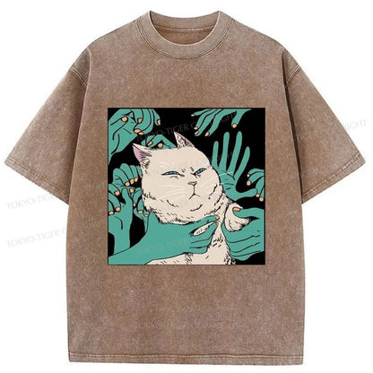 Tokyo-Tiger Scary Cat Japanese Washed T-Shirt