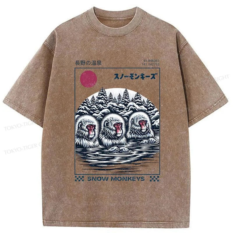 Tokyo-Tiger Snow Monkeys Japanese Washed T-Shirt