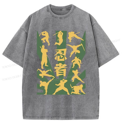 Tokyo-Tiger Japanese Ninja Print Washed T-Shirt