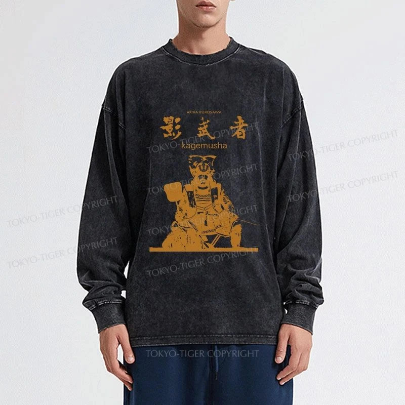 Tokyo-Tiger Japanese Shadow Samurai Washed Long Sleeve T-Shirt