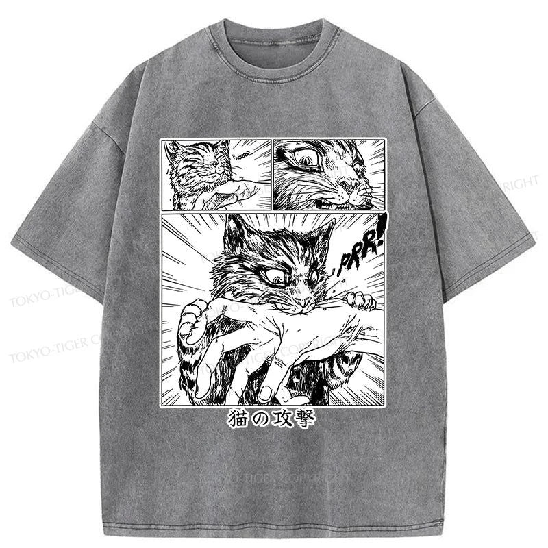 Tokyo-Tiger Sudden Attack Cat Japanese Washed T-Shirt