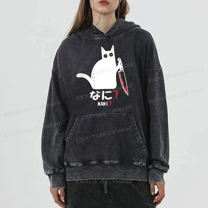 Tokyo-Tiger A Puzzled Cat Holding A Knife Washed Hoodie