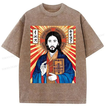 Tokyo-Tiger Japanese Jesus Image Washed T-Shirt