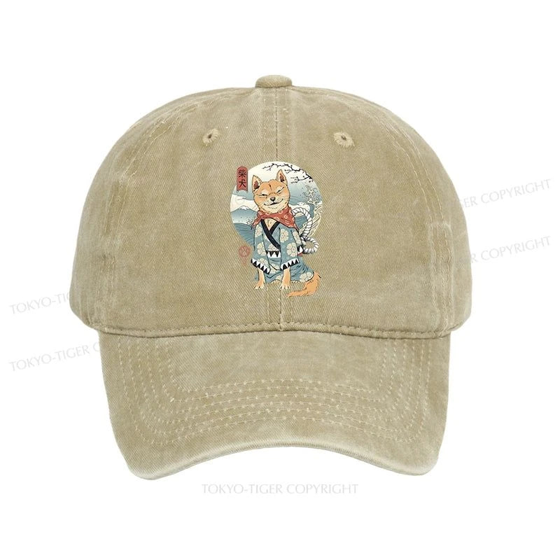 Tokyo-Tiger Samurai Shiba Dog Japanese Washed Cap