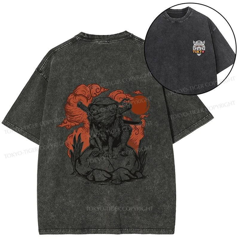 Tokyo-Tiger Ninja Frog Japanese Front Back Washed T-Shirt