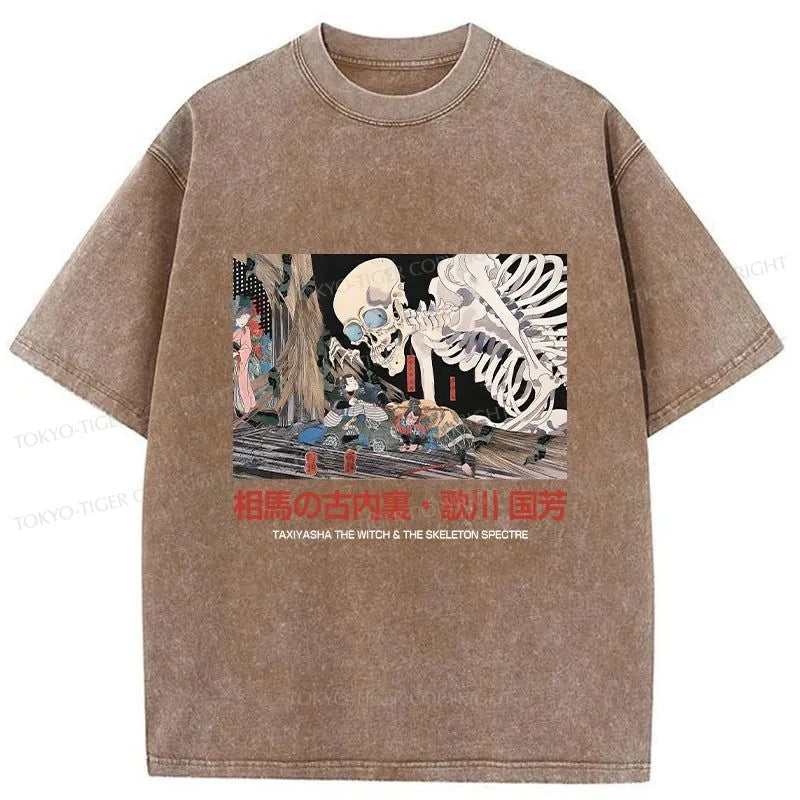 Tokyo-Tiger Japanese Skeleton Painting Retro Washed T-Shirt