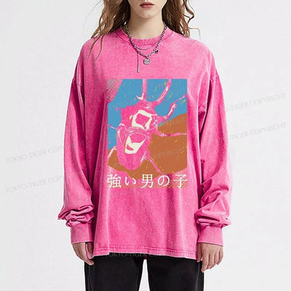 Tokyo-Tiger Strong Beetle Japanese Washed Long Sleeve T-Shirt