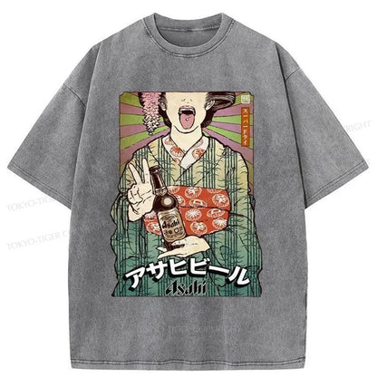 Tokyo-Tiger Asahi Beer Poster Washed T-Shirt