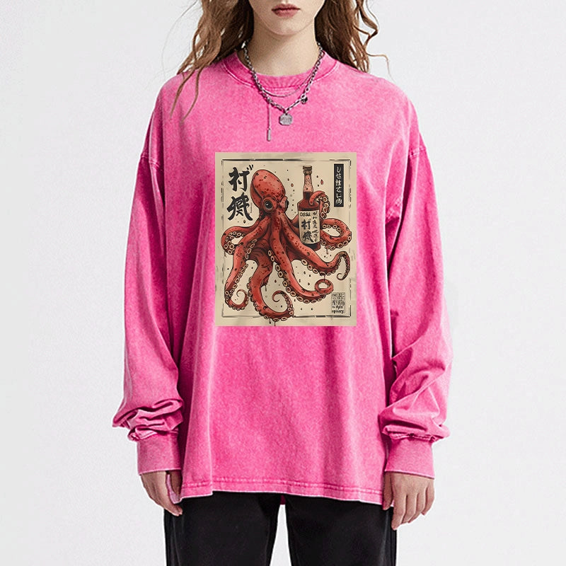 Tokyo-Tiger Osaka Saké Octopus Washed Long Sleeve T-Shirt