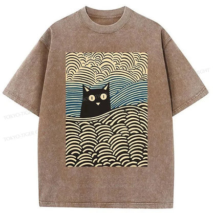 Tokyo-Tiger Kawaii Cat Japanese Washed T-Shirt