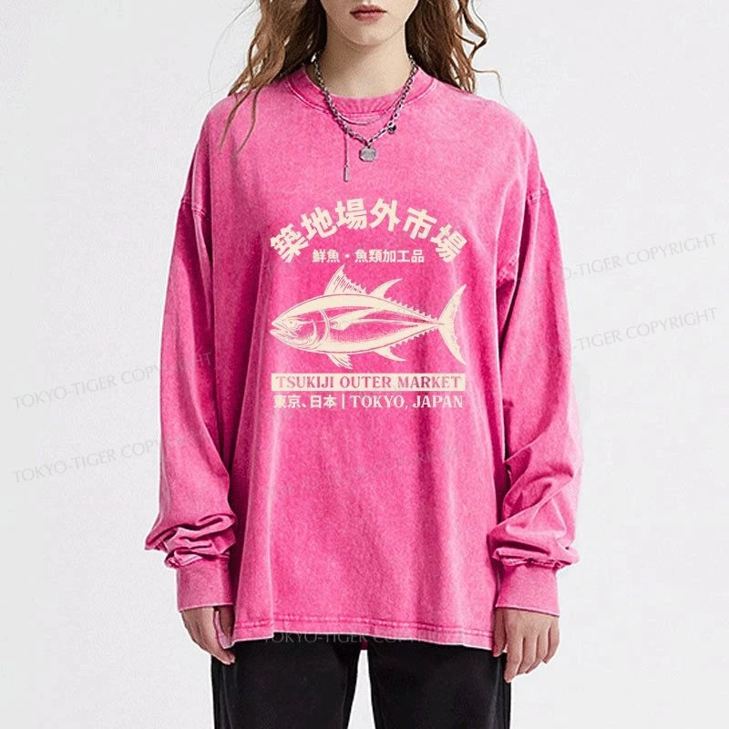 Tokyo-Tiger Sakana Tsukiji Fish Market Washed Long Sleeve T-Shirt