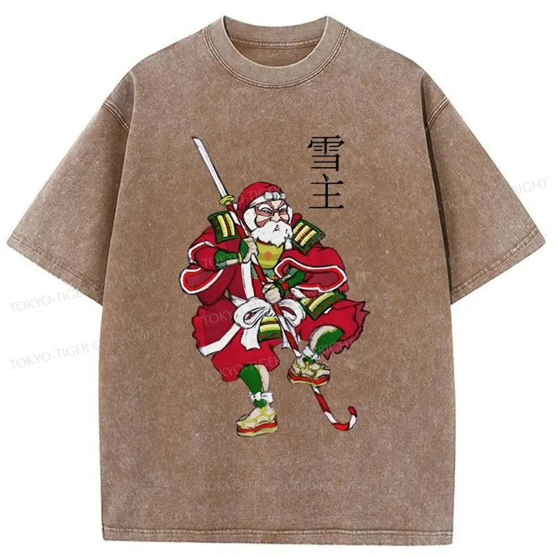 Tokyo-Tiger Christmas Samurai Japan Washed T-Shirt