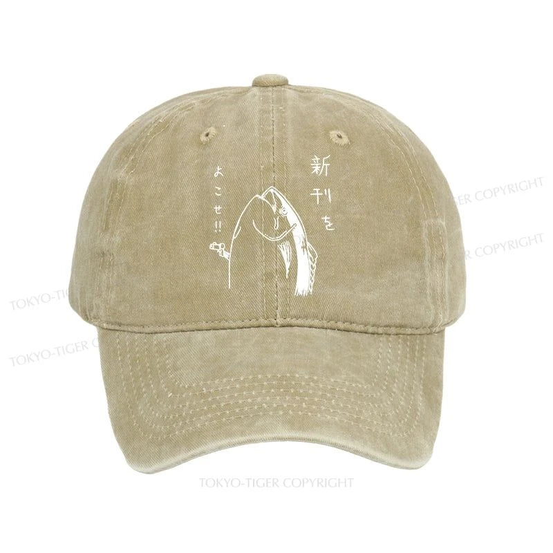 Tokyo-Tiger Japanese Fish Hold Up White Washed Cap