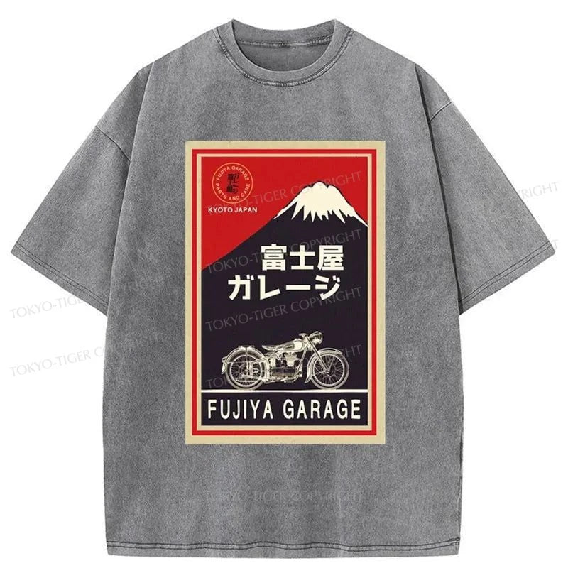 Tokyo-Tiger Motorcycles And Mount Fuji Washed T-Shirt