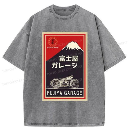 Tokyo-Tiger Motorcycles And Mount Fuji Washed T-Shirt