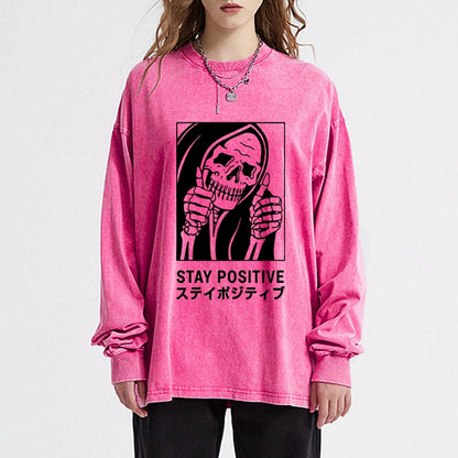 Tokyo-Tiger Stay Positive Skeleton Washed Long Sleeve T-Shirt