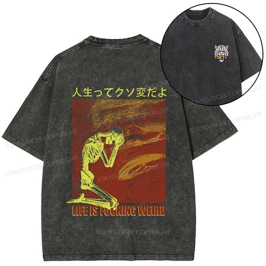 Tokyo-Tiger Skeleton Life is Fu Front Back Washed T-Shirt