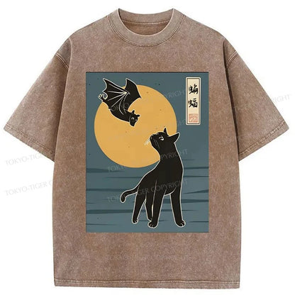 Tokyo-Tiger The Cat With Batty Washed T-Shirt