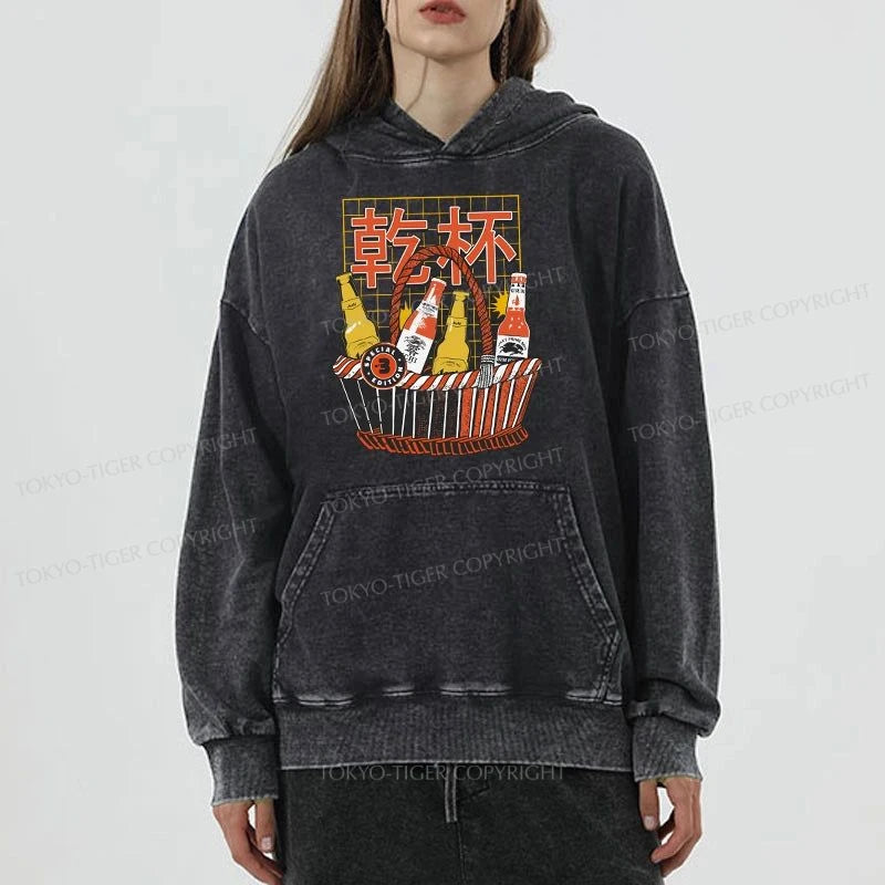 Tokyo-Tiger Have A Beer Together Washed Hoodie