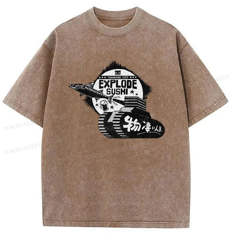 Tokyo-Tiger Explode Sushi Japanese Washed T-Shirt