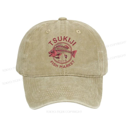 Tokyo-Tiger Tokyo Tsukiji Fish Market Vintage Japan Washed Cap