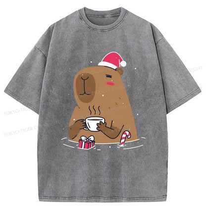 Tokyo-Tiger Santa Capybara In Christmas Washed T-Shirt