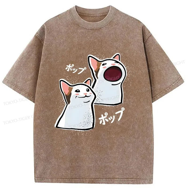 Tokyo-Tiger Popping Cat Meme Washed T-Shirt