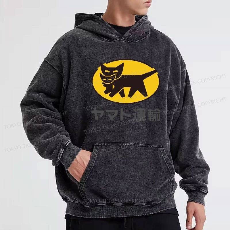 Tokyo-Tiger Black Cat Transport Pattern Japanese Washed Hoodie