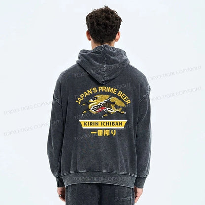 Tokyo-Tiger Kirin Ichiban Beer Logo Japanese Washed Zip Hoodie