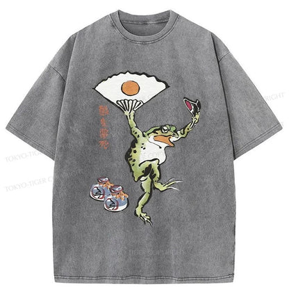 Tokyo-Tiger Dancing Frog Japanese Washed T-Shirt