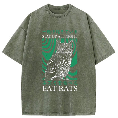 Tokyo-Tiger Stay Up All Night Owl Washed T-Shirt