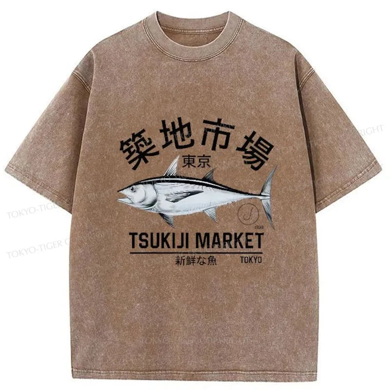 Tokyo-Tiger Japanese Tsukiji Market Retro Washed T-Shirt