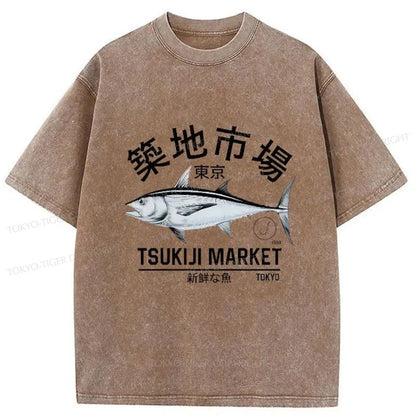 Tokyo-Tiger Japanese Tsukiji Market Retro Washed T-Shirt