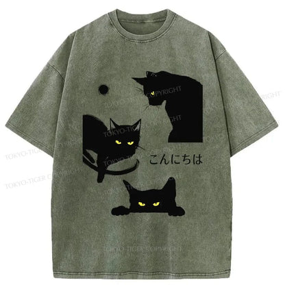 Tokyo-Tiger Three Cute Cats Washed T-Shirt