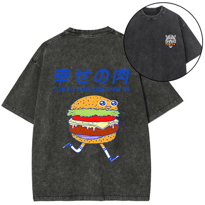 Tokyo-Tiger Tokyo Burger Run Japanese Front Back Washed T-Shirt