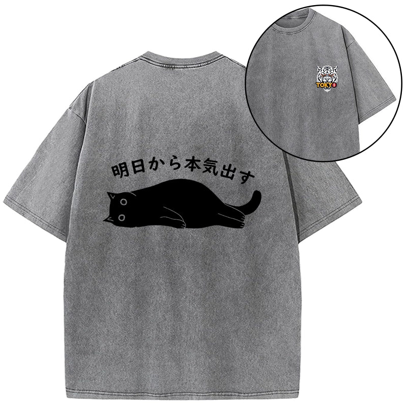 Tokyo-Tiger I'm Going To Get Serious Tomorrow Front Back Washed T-Shirt